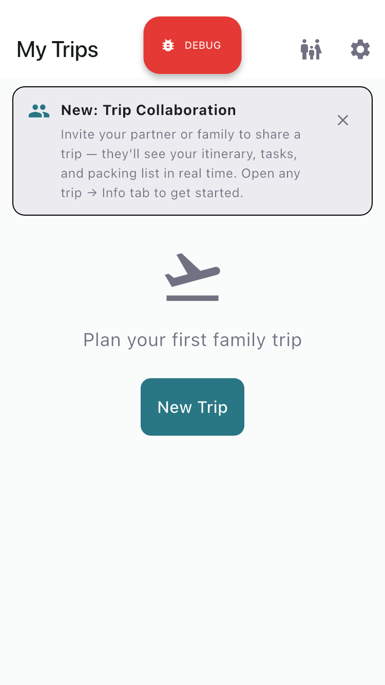 FamGo trip list showing shared household trips on both partner devices